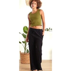 Known Supply Camino Pant Women L Black Wide leg Organic Cotton Pull On 1331N1